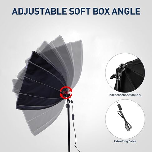 Denash 2 Sets Photography Lights Kit, 85W Energy Saving Bulb with 3 Color Adjustable Brightness 1 100% Remote Control, 60cm 12 Sided Softbox for Live Streaming Portrait Product (US Plug) in Saudi Arabia