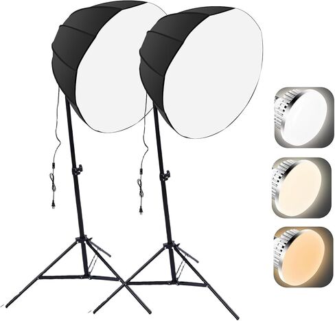 Denash 2 Sets Photography Lights Kit, 85W Energy Saving Bulb with 3 Color Adjustable Brightness 1 100% Remote Control, 60cm 12 Sided Softbox for Live Streaming Portrait Product (US Plug) in Saudi Arabia
