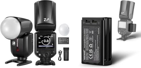 NEEWER Z2-N 2.4G TTL Round Head Flash Speedlite متوافق مع كاميرات Nikon + NB-Z1 7.4V/2600mAh بطارية ليثيوم أيون بديلة، 76Ws 1/8000s HSS مع موزع، بطارية 3000 مللي أمبير، 600 فلاش طاقة كاملة in Saudi Arabia