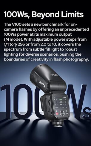 فلاش كاميرا GODOX V100 V100C V100-C مع دعامة فلاش Godox S3 لكاميرا Canon Flash Speedlite، 100Ws 2.4G TTL1/8000 HSS، 400 ومضة طاقة كاملة، بطارية ليثيوم أيون 7.2 فولت/2980 مللي أمبير في الساعة، وقت إعادة التدوير 1.7 ثانية (إصدار الولايات المتحدة الأمريكية) in Saudi Arabia
