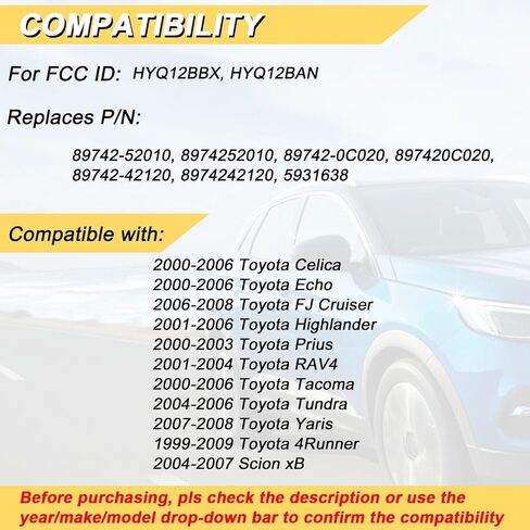 مفتاح Fob مناسب لـ 2001-2006 Toyota Highlander/ 00-06 Celica Echo/ 00-03 Prius/ 01-04 RAV4/ 99-09 4Runner/ 04-06 Tundra/ 2004-2007 xB جهاز التحكم عن بعد، HYQ12BBX HYQ12BAN in Kuwait