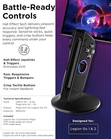 Lenovo Legion Go 2 Right Controller, Works with Legion Go 1 & 2, Hall Effect Joystick and Triggers, 10m Range, Black in Saudi Arabia