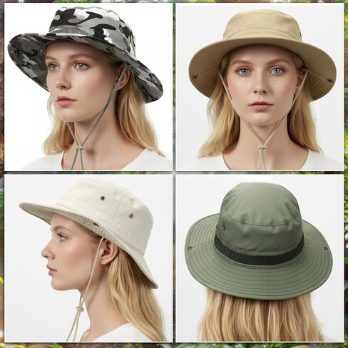 Boonie Fishing Sun Hats for Men Women, Wide Brim Bucket Safari Hat with Chin Strap, Lightweight Breathable in Saudi Arabia