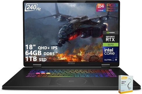 لابتوب الألعاب msi Crosshair 18 HX AI | 18 بوصة QHD+ IPS 240 هرتز | Intel Core Ultra 9 275HX | 32 جيجابايت DDR5 1 تيرابايت SSD | GeForce RTX 5070 (ما يصل إلى 798 AI Tops) | RGB Backlit Thunderbolt 4 Win11 Pro مع ملحق DLCA in Saudi Arabia
