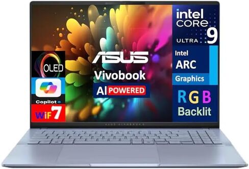 كمبيوتر محمول ASUS Vivobook S16 AI PC مقاس 16 بوصة 2.8k OLED 120 هرتز، Intel 16-core Ultra 9 285H 32GB RAM، 1TB SSD، إضاءة خلفية، GizPro 8-in-1 Hub، Windows 11 PRO، ضمان إضافي لمدة عامين in Kuwait