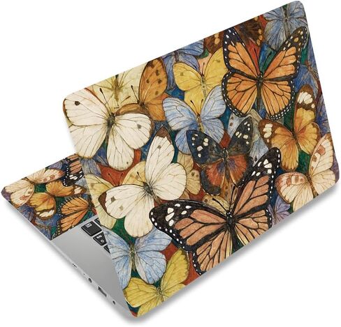 PLIGREAT Laptop Decal Sticker Skin Cover, Retro Butterfly Laptop Stickers Skins Decal Fits 12" 13" 13.3" 14" 15" Laptops Universal Waterproof Removable Notebook Art Protector in Saudi Arabia