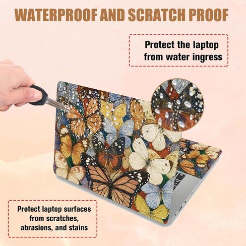 PLIGREAT Laptop Decal Sticker Skin Cover, Retro Butterfly Laptop Stickers Skins Decal Fits 12" 13" 13.3" 14" 15" Laptops Universal Waterproof Removable Notebook Art Protector in Saudi Arabia