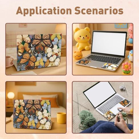 PLIGREAT Laptop Decal Sticker Skin Cover, Retro Butterfly Laptop Stickers Skins Decal Fits 12" 13" 13.3" 14" 15" Laptops Universal Waterproof Removable Notebook Art Protector in Saudi Arabia