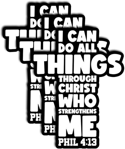 (3Pcs) Christian Cross Sticker – I Can Do All Things Through Christ Who Strengthens Me – Philippians 4:13 Vinyl Decal for Laptop, Water Bottle, Bible, Journal – Religious Gifts – Gifts Mother 3"x2.5" in Kuwait