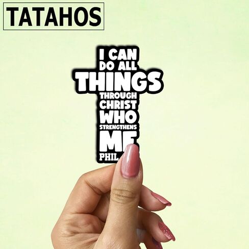 (3Pcs) Christian Cross Sticker – I Can Do All Things Through Christ Who Strengthens Me – Philippians 4:13 Vinyl Decal for Laptop, Water Bottle, Bible, Journal – Religious Gifts – Gifts Mother 3"x2.5" in Kuwait