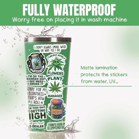 10pcs Weed Sticker Sheet, Weeds Pot Lovers Vinyl Decals for Stoners, and 420 Enthusiasts, Waterproof, UV-Resistant, for Laptop, Water Bottle, Journal, Notebook, Mirror in Kuwait