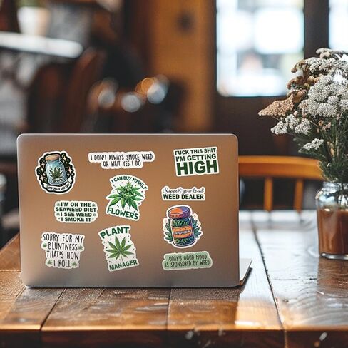10pcs Weed Sticker Sheet, Weeds Pot Lovers Vinyl Decals for Stoners, and 420 Enthusiasts, Waterproof, UV-Resistant, for Laptop, Water Bottle, Journal, Notebook, Mirror in Kuwait