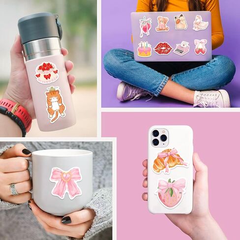 100 قطعة من ملصقات Coquette، حزمة ملصقات جمالية وردية، ملصقات لطيفة على شكل فيونكة للفتيات والنساء شارات فينيل مقاومة للماء لأجهزة الكمبيوتر المحمول وزجاجات المياه وقصاصات الكمبيوتر والهاتف والجيتار in Kuwait