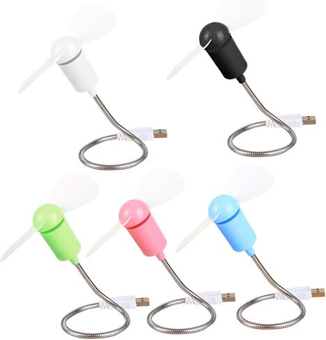 مجموعة مراوح صغيرة صامتة مرنة صغيرة USB 5 قطع من Sewroro، مراوح تبريد محمولة لأجهزة الكمبيوتر المحمول والكمبيوتر المحمول وسطح المكتب، محركات هواء مدمجة قابلة للتعديل للمكتب والسفر تستخدم لونًا عشوائيًا in Kuwait