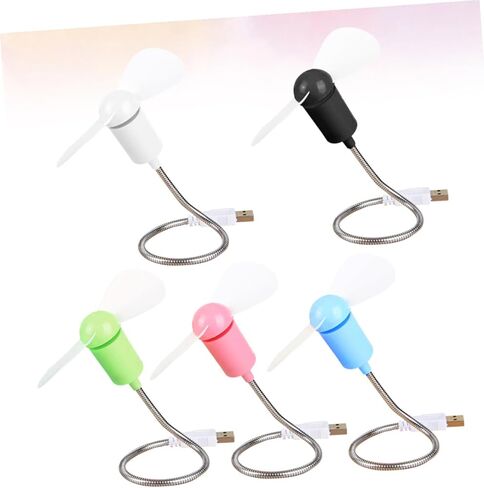مجموعة مراوح صغيرة صامتة مرنة صغيرة USB 5 قطع من Sewroro، مراوح تبريد محمولة لأجهزة الكمبيوتر المحمول والكمبيوتر المحمول وسطح المكتب، محركات هواء مدمجة قابلة للتعديل للمكتب والسفر تستخدم لونًا عشوائيًا in Kuwait