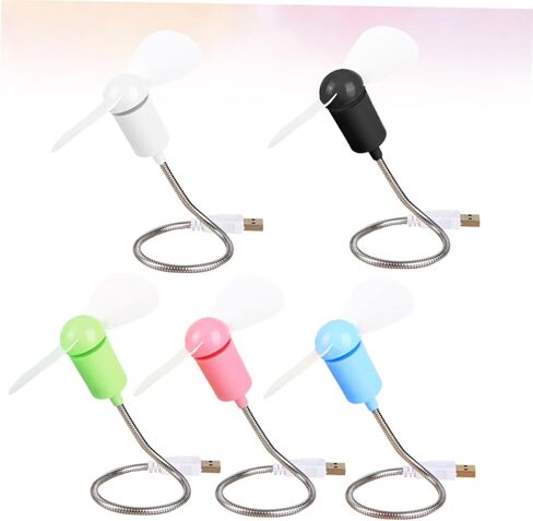 TEHAUX 5 قطع مراوح USB صغيرة مرنة الرقبة مراوح تبريد صامتة صغيرة للكمبيوتر المحمول والكمبيوتر المحمول، جهاز تبريد USB محمول للاستخدام المنزلي المكتبي (لون عشوائي) لون عشوائي in Kuwait