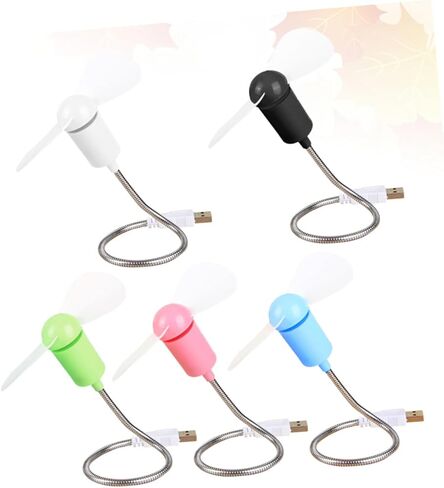 TEHAUX 5 قطع مراوح USB صغيرة مرنة الرقبة مراوح تبريد صامتة صغيرة للكمبيوتر المحمول والكمبيوتر المحمول، جهاز تبريد USB محمول للاستخدام المنزلي المكتبي (لون عشوائي) لون عشوائي in Kuwait