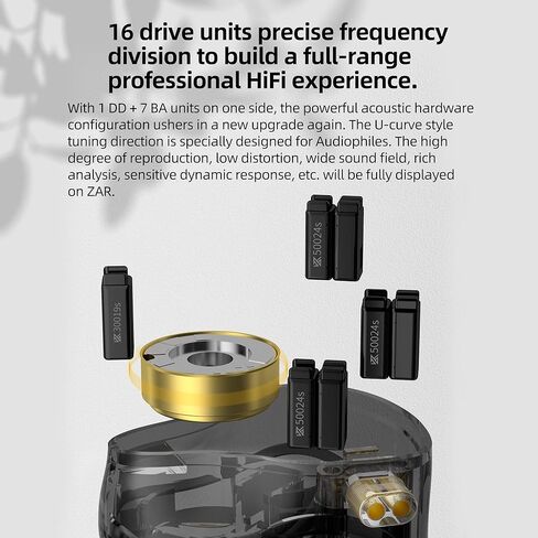 KZ ZAR in Ear Monitor Headphones 7BA+1DD Hybrid Driver Gaming Earbuds HiFi Bass IEM Earphones for Musicians Singers Audio Engineers Audiophile Dj Drummers in Saudi Arabia