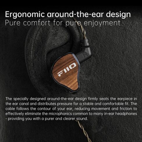 FiiO JH13 Hybrid HiFi IEMs - برامج تشغيل 1DD + 2BA، سماعات أذن لعشاق الصوت للمبتدئين مع لوحة أمامية خشبية وكابل ثنائي السنون 0.78 مم قابل للفصل (أسود شفاف) in Kuwait