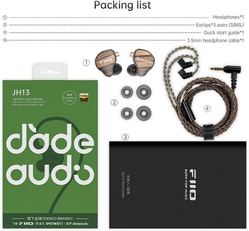 FiiO JH13 Hybrid HiFi IEMs - برامج تشغيل 1DD + 2BA، سماعات أذن لعشاق الصوت للمبتدئين مع لوحة أمامية خشبية وكابل ثنائي السنون 0.78 مم قابل للفصل (أسود شفاف) in Kuwait