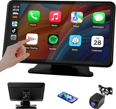 شاشة Carplay لاسلكية للسيارة، راديو سيارة محمول 9.26 بوصة مع Apple CarPlay وAndroid Auto، كاميرا احتياطية/وصلة مرآة/GPS/BT/تحكم صوتي/راديو AUX/FM عبر الأقمار الصناعية لجميع المركبات in Kuwait