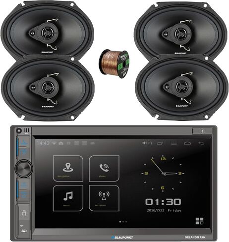 Blaupunkt Orlando 750 6.9 بوصة تعمل باللمس مزدوج DIN بلوتوث AM/FM استقبال، 4x 6x8 بوصة 60 وات بحد أقصى 3 مكبرات صوت للسيارة مع سلك in Saudi Arabia