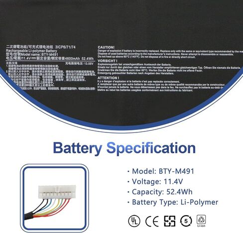 BTY-M491 استبدال بطارية الكمبيوتر المحمول MSI Modern 15 A10M A10M-028DE A10M-029 A10RAS A10RAS-076FR A10RB A10RB-041TW A10RD A11M A11SB A4M A4MW Summit B15 A11M Stealth 15M 11.4V 52.4Wh (أبيض) الموصل) in Saudi Arabia