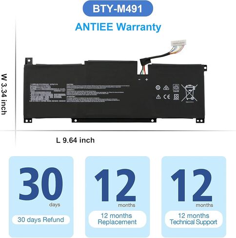 BTY-M491 استبدال بطارية الكمبيوتر المحمول MSI Modern 15 A10M A10M-028DE A10M-029 A10RAS A10RAS-076FR A10RB A10RB-041TW A10RD A11M A11SB A4M A4MW Summit B15 A11M Stealth 15M 11.4V 52.4Wh (أبيض) الموصل) in Saudi Arabia