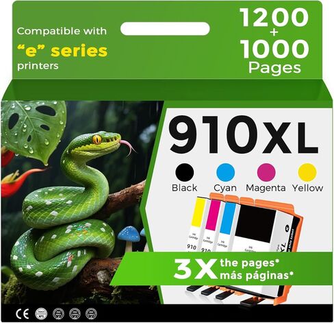 خراطيش حبر 910XL حزمة كومبو باللون الأسود لـ HP 910 XL متوافقة مع HP910 OfficeJet Pro 8020 8015e HP910XL لـ 8025e 8028e 8020e 8025 8010 8028 8035 8015 8022 طابعة سماوي أرجواني أصفر 4 عبوات in Kuwait