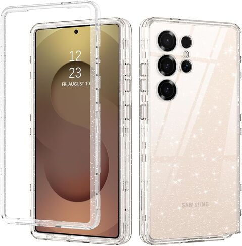 جراب DUEDUE لهاتف Samsung Galaxy S25 Ultra، غطاء لامع شديد التحمل هجين من البولي كربونات الصلب متين ومقاوم للصدمات وشفاف لهاتف Samsung S25 Ultra، وردي/لامع in Saudi Arabia