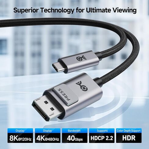 كابل Matters كابل USB-C ثنائي الاتجاه بسرعة 40 جيجابت في الثانية إلى DisplayPort 2.1 - 1.8 متر / 6 أقدام، DP40 (UHBR10)، 8K@120 هرتز / 4K@480 هرتز، كابل DisplayPort إلى USB C لأجهزة وضع DP Alt (لا يوجد توصيل طاقة) in Saudi Arabia