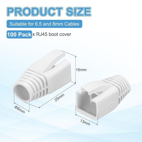 MECCANIXITY 100 حزمة غطاء حذاء كابل موصل، Cat6A Cat7/7A إيثرنت كابل شبكة التمهيد، قطر الفتحة 8 مم (أبيض) in Kuwait
