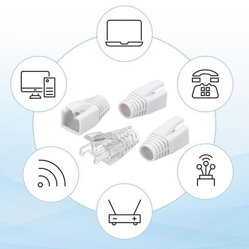 MECCANIXITY 100 حزمة غطاء حذاء كابل موصل، Cat6A Cat7/7A إيثرنت كابل شبكة التمهيد، قطر الفتحة 8 مم (أبيض) in Kuwait