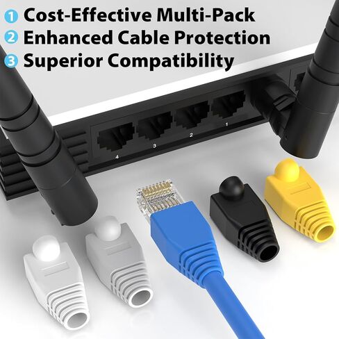 RJ45 Boots, Assorted Colors 100-Pack – Heavy Duty Ethernet Ends Cable RJ45 Strain Relief Boots for Cat6 Cat5e, Compact Fit, Easy Install, Professional Finish in Saudi Arabia