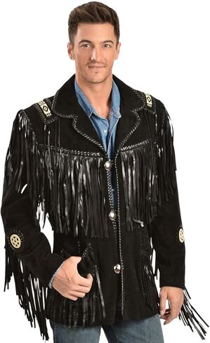 Scully Western Coat Mens Leather Concho Button Fringe Bead F0_758 in Kuwait