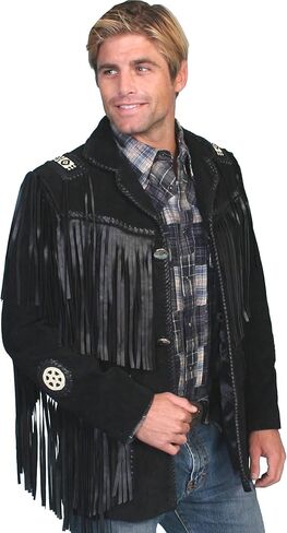 Scully Western Coat Mens Leather Concho Button Fringe Bead F0_758 in Kuwait