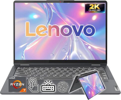 Lenovo IdeaPad 14" 2.2K QHD 2-in-1 Touchscreen Laptop | AMD Ryzen 7 Processor | Win 11 | 16GB RAM | 1TB PCIe SSD | Backlit Keyboard | Fingerprint | 1080P Camera | Convertible Laptop for Work & Study in Kuwait