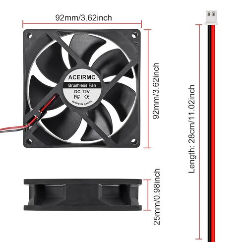 2pcs 9225 92mm x 25mm 12V DC Brushless Computer case Fan 12 Volt 2Pin Dual Ball for DIY Cooling Ventilation Exhaust Projects (Double Ball Bearing 12V 2pin) in Saudi Arabia