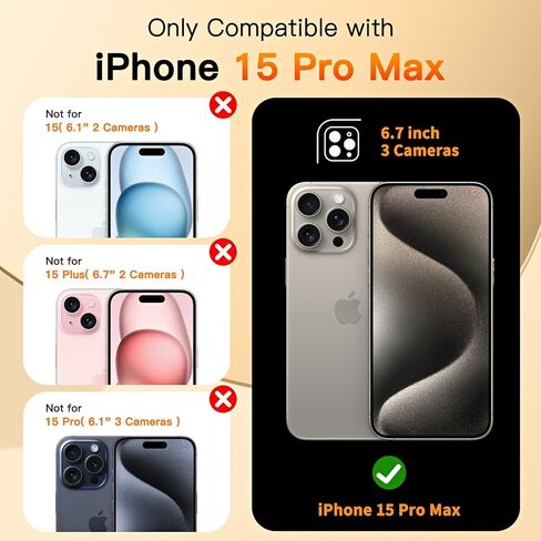 حافظة COOLQO لهاتف iPhone 15 Pro Max مقاس 6.7 بوصات حامل مغناطيسي يدور 360 درجة [متوافق مع Magsafe] [حماية عسكرية] غطاء حامل هاتف واقٍ مقاوم للصدمات لهاتف iPhone 15 Pro Max، أسود ذهبي in Kuwait