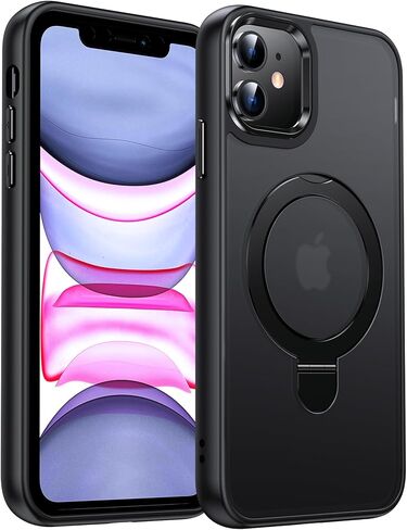 حافظة هاتف LeYi لهاتف iPhone-11، لهاتف Magsafe مع حامل [حامل حلقة مسند] غطاء Funda para iphone11 Women Man مغناطيسي متين من الدرجة العسكرية واقي شديد التحمل نحيف ipone 11، أسود in Kuwait