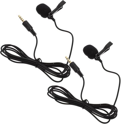 2 Pack Black Clip-On Lapel Microphones with 4-Pole Jack, Noise-Cancelling Mini Microphones for Live Streaming, Interview, Laptop, Smartphone, and Recording Use in Saudi Arabia