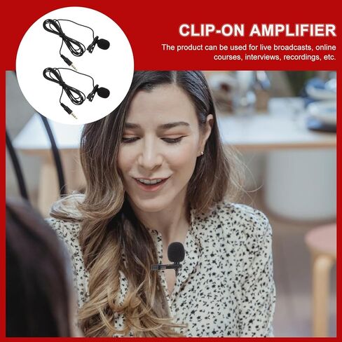 2 Pack Black Clip-On Lapel Microphones with 4-Pole Jack, Noise-Cancelling Mini Microphones for Live Streaming, Interview, Laptop, Smartphone, and Recording Use in Saudi Arabia