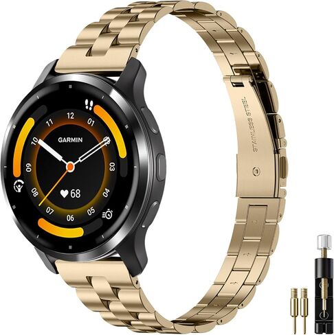 معدن نحيف 18 مم متوافق مع سوار ساعة Garmin Venu 4 41 مم/Venu 3S 41 مم/Vivoactive 4S/Vivomove 3S/Venu 2S/Forerunner 255S 265S، حزام سلسلة رفيع أنيق من الفولاذ المقاوم للصدأ للنساء والرجال in Kuwait