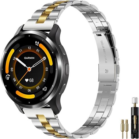 معدن نحيف 18 مم متوافق مع سوار ساعة Garmin Venu 4 41 مم/Venu 3S 41 مم/Vivoactive 4S/Vivomove 3S/Venu 2S/Forerunner 255S 265S، حزام سلسلة رفيع أنيق من الفولاذ المقاوم للصدأ للنساء والرجال in Kuwait