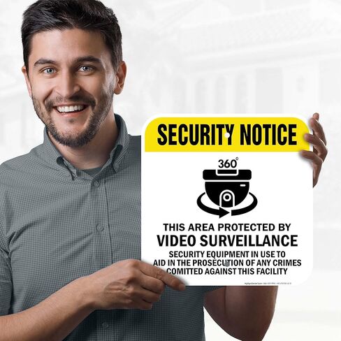 منطقة إشعار الأمان محمية بمعدات أمان للمراقبة بالفيديو قيد الاستخدام، 12 × 12 بوصة، خالية من الصدأ .040 ألومنيوم، مقاوم للبهتان، صنع في الولايات المتحدة الأمريكية بواسطة My Sign Center in Kuwait