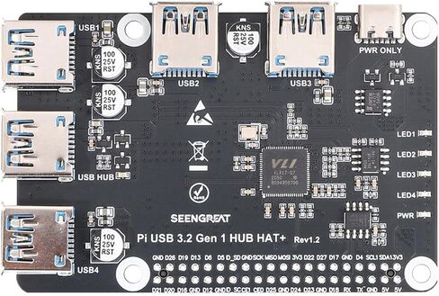 USB 3.2 Gen1 HUB HAT+ لـ Raspberry Pi، لوحة توسيع USB 3.0 ذات 4 منافذ مع مصدر طاقة من النوع C، EEPROM على اللوحة، محول USB Hub للتوصيل والتشغيل متوافق مع أجهزة USB 2.0/1.1 in Kuwait