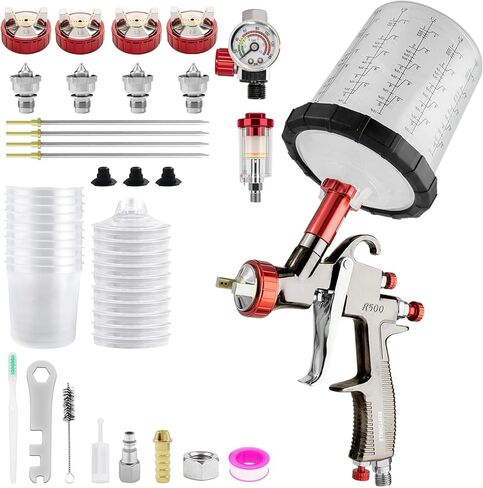 R500 LVLP Air Spray Gun مع 10 أكواب يمكن التخلص منها ، 1.3/1.5/1.7/2.0 مم ، مدافع طلاء للسيارات R500 رشيق بندقية الطلاء للطلاء المنزلي ، والسيارة ، والأثاث in Saudi Arabia