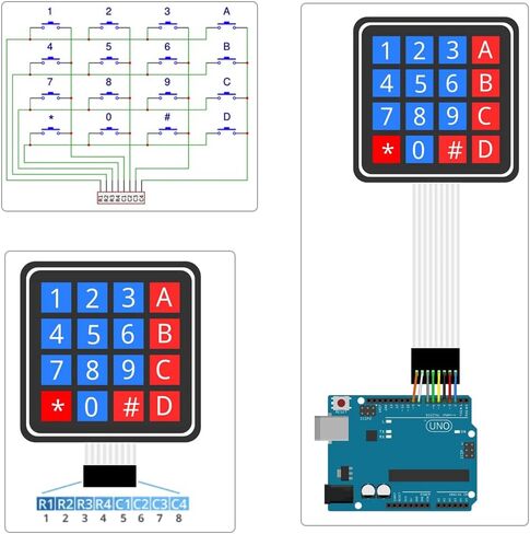 لوحة مفاتيح 4x4 16 مفتاح مصفوفة غشاء تبديل لوحة مفاتيح 8 سنون لـ Arduino ESP32 (عبوة من 5) in Kuwait