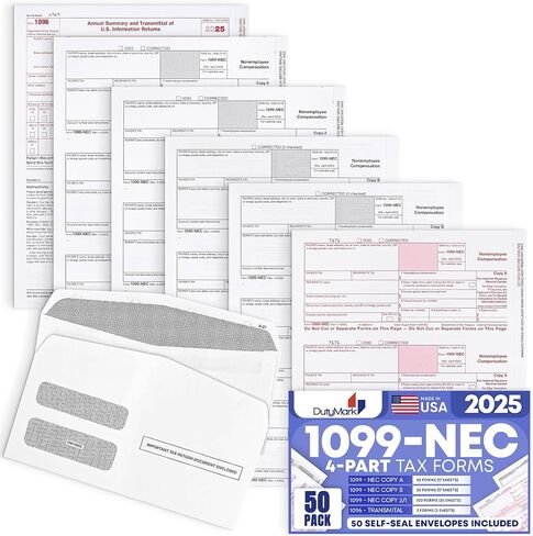 1099 نماذج ضرائب NEC لعام 2022، مجموعة نماذج ضرائب مكونة من 50 قطعة، 50 مظروفًا ذاتي الختم، نماذج حكومة الولايات المتحدة - متوافقة مع QuickBooks وبرامج المحاسبة، مصنوعة في الولايات المتحدة الأمريكية، 50 حزمة in Saudi Arabia