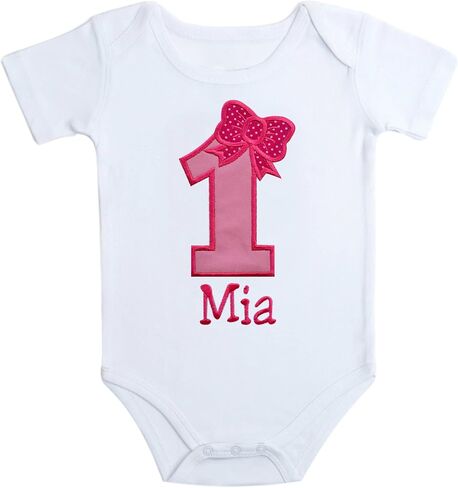 Funny Girl Designs Embroidered First Birthday Year 1 Bodysuit for Baby Girls Personalized with Your CUSTOM NAME in Saudi Arabia